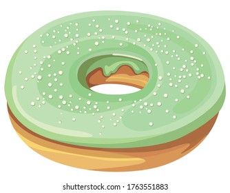 Donut with pistachio cream. Delicious pastries in cartoon style.