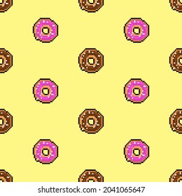 Donut pixel art pattern seamless. pixelated Sweetness background. 8 bit texture