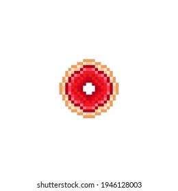 Alegre donut estilo Pixel - ilustración vectorial aislada. Dibujar en píxeles.