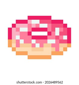 Alegre donut estilo Pixel - ilustración vectorial aislada. Dibujar en píxeles.