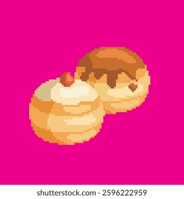donut pixel art, vector illustration on isolated background.