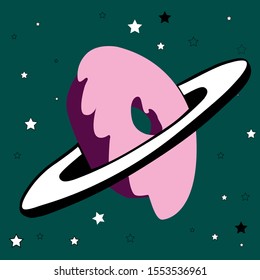 Donut planet with stars on green sky