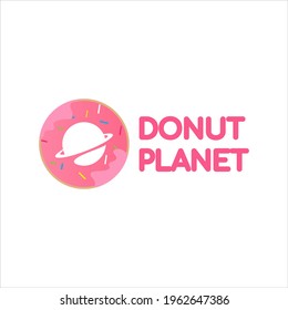 Donut planet. sweet sugar icing donut with space concept for food company logo