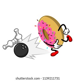 Donut Play Bowling and Strike Cartoon Vector