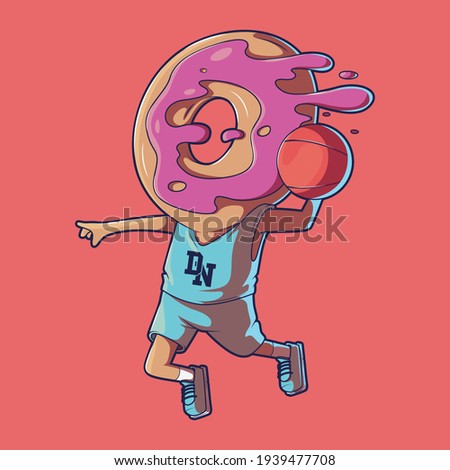 Donut Playing Basketball vector illustration. Food, sports design concept.