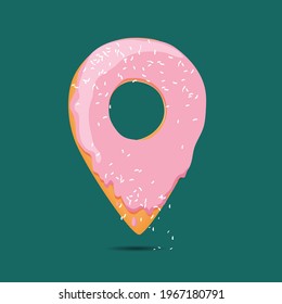 Donut point. Donut icon on pointer. Delivery. Vector.