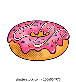 Donut pop art retro vector illustration. Isolated image on white background. Comic book style imitation.