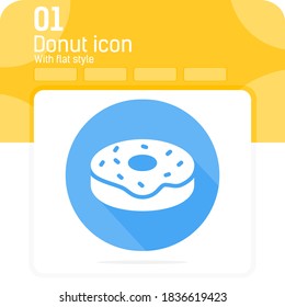 Donut premiun icon with flat long shadow style isolated on white background. Vector illustration doughnut sign symbol icon for web design, ui, ux, cellular applications, food and mobile apps. EPS file