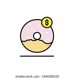 donut price Illustration. modern simple vector icon, flat graphic symbol in trendy flat design style. wallpaper. lockscreen. pattern. frame, background, backdrop, sign, logo.