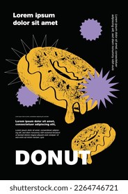 Donut. Price tag or poster design. Set of vector illustrations. Typography. Vintage pencil sketch. Engraving style. Labels, cover, t-shirt print, painting.