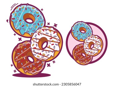 Donut rainbow icon cartoon food vector illustration