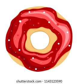 Donut with red icing. Seamless isolated pattern one white background. Background for party, website, menu, restaurant, birthday. Vector illustration.