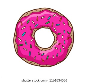 Donut with rose frosting and colorful sprinkling.