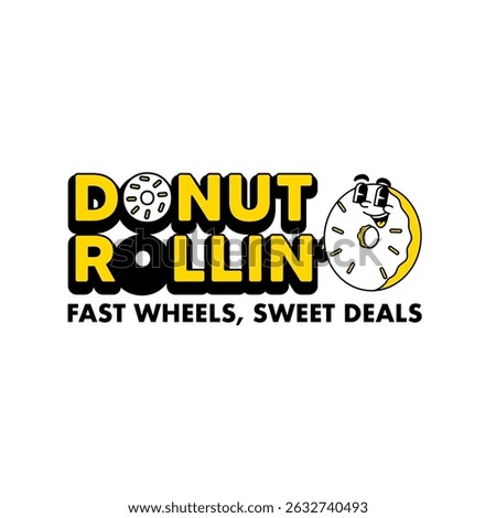 Donut round cute retro cartoon vector hand drawn