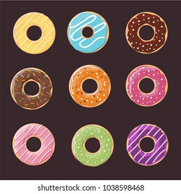 Donut seamless background texture pattern. Cute donuts with glazing. Seamless pattern