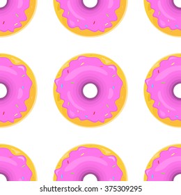 Donut seamless background texture pattern. Cute donuts with glazing. Seamless pattern. Delicious donut glazed. Donut pattern. Vector donuts pattern. Chocolate donuts. Isolated donuts seamless pattern