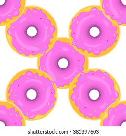 Donut seamless background texture pattern. Cute donuts with glazing. Seamless pattern. Delicious donut glazed. Donut pattern. Vector donuts pattern. Chocolate donuts. Isolated donuts seamless pattern