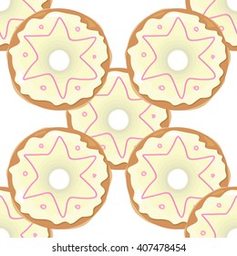 Donut seamless background texture pattern. Cute donuts with glazing. Vector donuts pattern