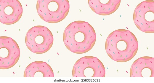 Donut seamless pattern for backgrounds, presentations, wrapping papers, prints, artworks. Vector illustration