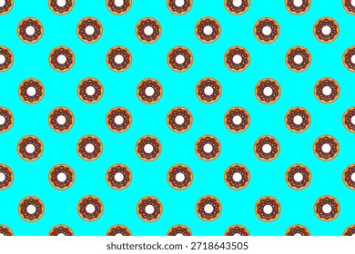 Donut seamless pattern. Donuts pattern on blue light background. Sweet donut pattern with colorful sprinkles. Seamless pattern with glazed donuts.