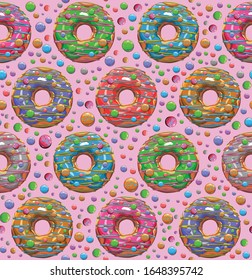 Donut seamless pattern. High quality seamless pattern for printing. Vector Illustration.