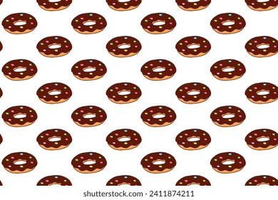 Donut Seamless Pattern. Sweet Chocolate Doughnut Background. Cute Colorful Vector Doodle Wallpaper