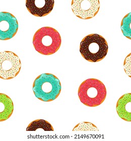 Donut seamless pattern. Sweet donut pastel background. Cupcake seamless pattern. Dessert background. Design poster for print. Wallpaper for kids. Vector.