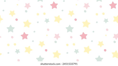 Donut seamless vector pattern. Sprinkle candy confetti background with stars and dots. Sweet cake texture. Colorful wallpaper