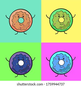 conjunto de donut de 4 ilustraciones vectoriales 