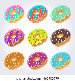 Donut set. Beautiful vector design.