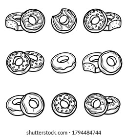Donut set. Collection icons donuts. Vector