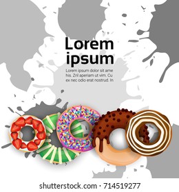 Donut Set Different Taste Dessert Colorful Poster Vector Illustration