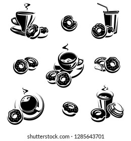 Donut set. Donuts collection icons and elements. Vector