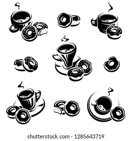 Donut set. Donuts collection icons and elements. Vector