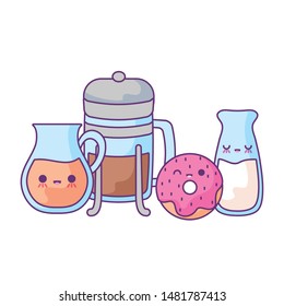 donut with set food kawaii style