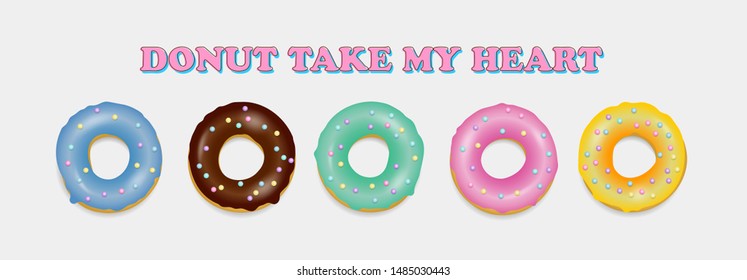Donut set. Hand drawn bakery collection design.  Sweet dessert, pastry, donuts for menu design. Advertising, poster, banner of cafe, bakery vector Illustration. Glazed doughnut. 