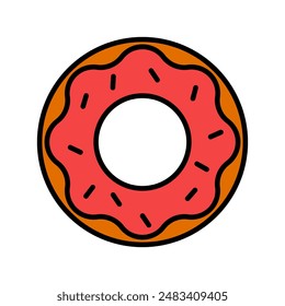 Donut set icon. Frosted donut, circular pastry, pink icing, sprinkles, sweet treat, dessert, bakery item, breakfast pastry, snack, confectionery, glazed donut, sugary snack, coffee break.