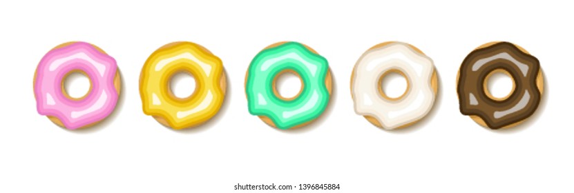 Donut set illustration. Flat donuts dessert cake icon. Doughnut round sweet design.
