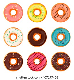 Conjunto de donut com polvilhas isoladas em fundo branco. UI de donuts, ícones de aplicativos de donuts. Vector eps10