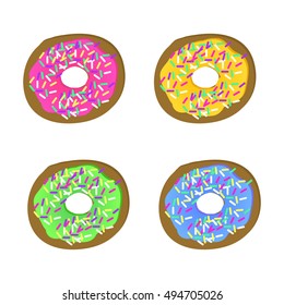 Donut set with sprinkles isolated on white background.