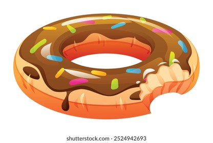 Donut shaped inflatable pool float. Vector cartoon illustration