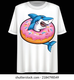 Donut, Hai, Cartoon-Charakter, Vektorgrafik, T-Shirt-Design.