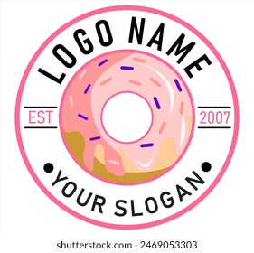 donut shop logo illustration emblem, donut lettering logo badge suitable for business logo, vintage style