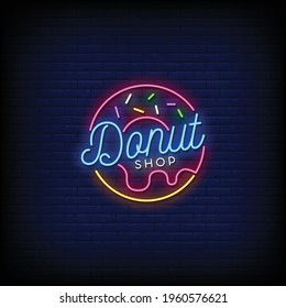 Donut Shop Logo Neon Signs Style Text Vector