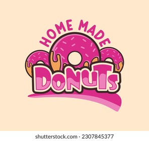 donut shop logo vector illustration emblem, strawberry pink donut lettering logo badge suitable for business logo, banner, sign, vintage  style