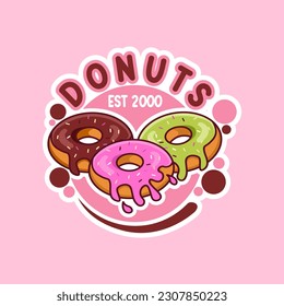 donut shop logo vector illustration emblem, variant donut 
Food Icon Concept White Isolated Flat Cartoon Style Suitable for Web Landing Page, Banner, Flyer, Sticker, Card, Background