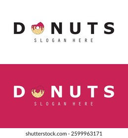 donut shop logo vector illustration, strawberry pink donut, for business logo vector