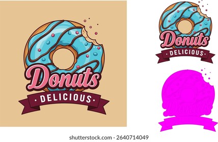 donut shop logo vector illustration emblem, strawberry donut lettering logo badge suitable for business logo, banner, sign, vintage style