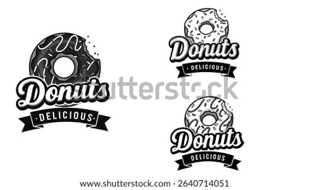 donut shop logo vector illustration emblem, strawberry donut lettering logo badge suitable for business logo, banner, sign, vintage style