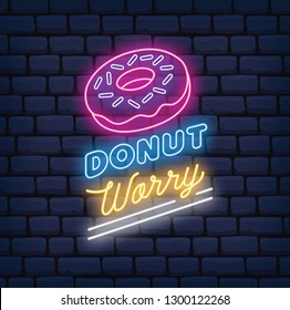 donut shop neon sign on brick background